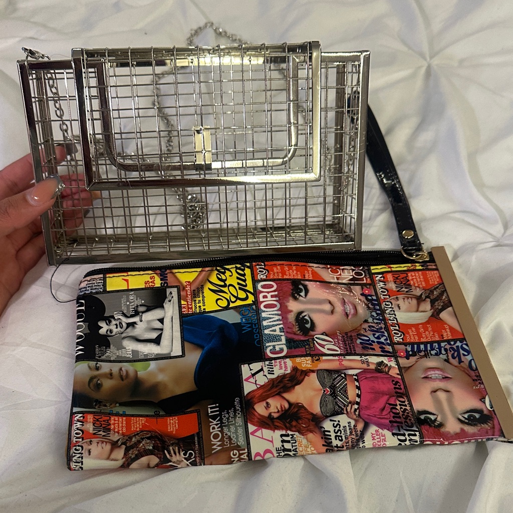 Chic Silver And Multicolor Magazine Print Clutch